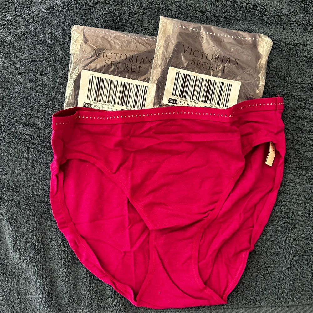 Victoria’s Secret High Leg Brief size L; NEW lot of 3.  2 navy blue, 1 berry